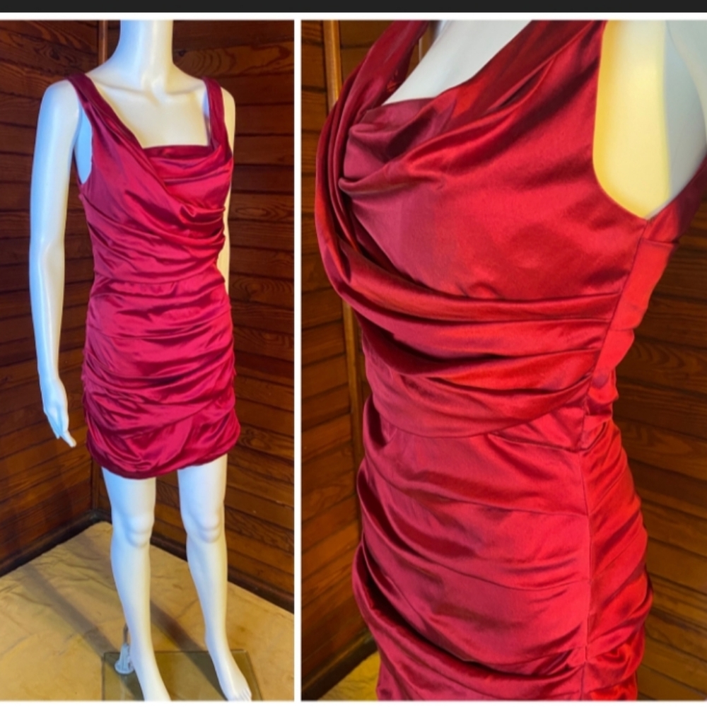 Express Design Studio- Ruby Red Silk Cocktail Dre… - image 1